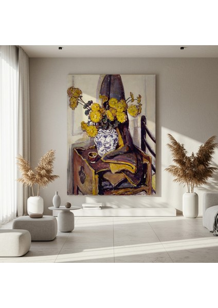Sarı Krizantemler ve Çini Vazolu Modern Sanat Tablosu fırsatları