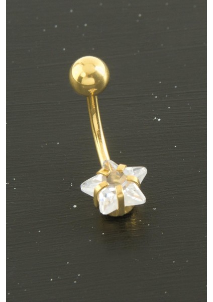 Sepetim Yıldız Zirkon Taşlı Çelik Piercing 1 Adet-Gümüş Rengi