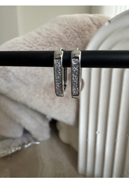 Oval Taşlı Halka Silver 6'lı Set Küpe modelleri