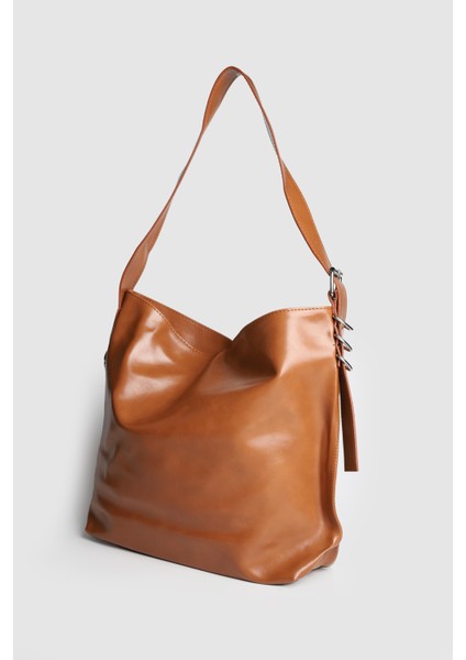 Lagraccio Paris Kadın Higgs Büyük Boy Kırışık Rugan Omuz Çantası Taba