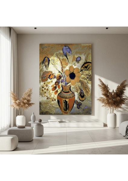 Soyut Çiçek Buketli Antik Vazolu Modern Sanat Tablosu fırsatları