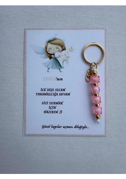 48 Adet Pembe Renk Isme Özel Ilk Dişim Çıktı Diş Partisi Diş Buğdayı Hatırası Hediyelik Anahtarlık