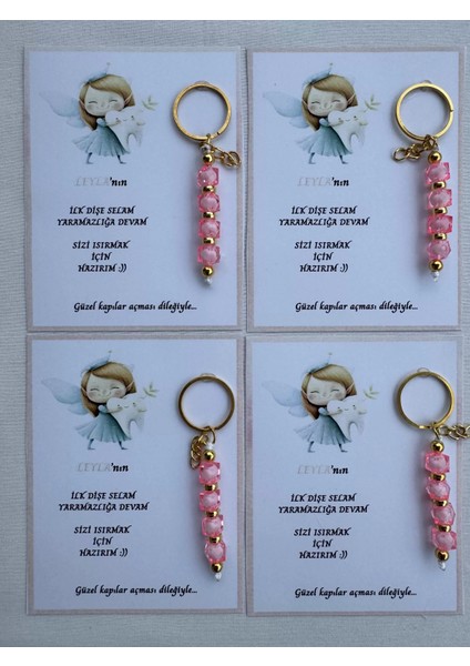 48 Adet Pembe Renk Isme Özel Ilk Dişim Çıktı Diş Partisi Diş Buğdayı Hatırası Hediyelik Anahtarlık fiyatları