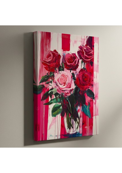Koyu Pembe ve Kızıl Gül Buket Tablosu