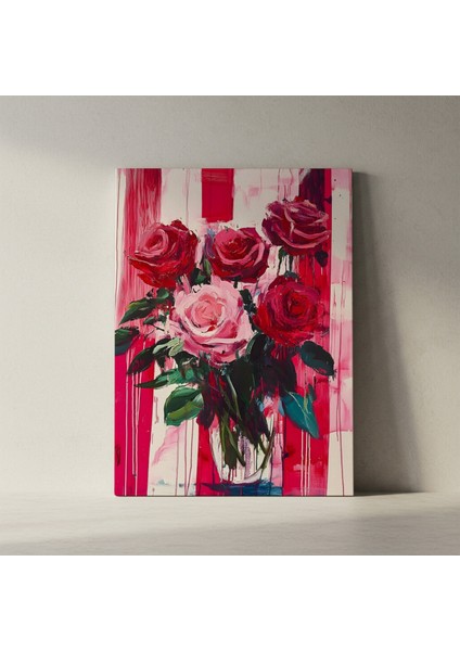 Koyu Pembe ve Kızıl Gül Buket Tablosu fiyatları