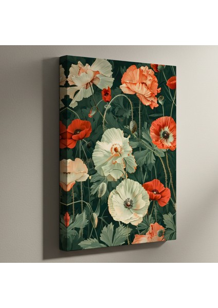 Koyu Yeşil Arka Planlı Haşhaş Çiçekleri Tablosu