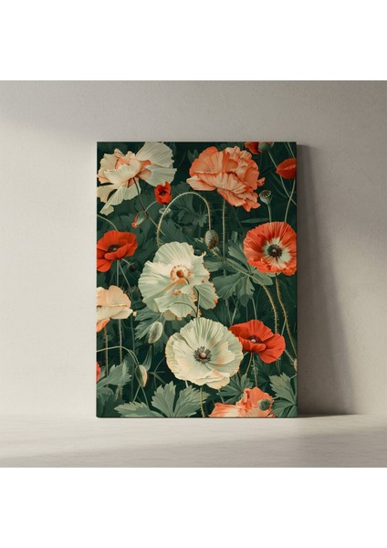 Koyu Yeşil Arka Planlı Haşhaş Çiçekleri Tablosu fiyatları