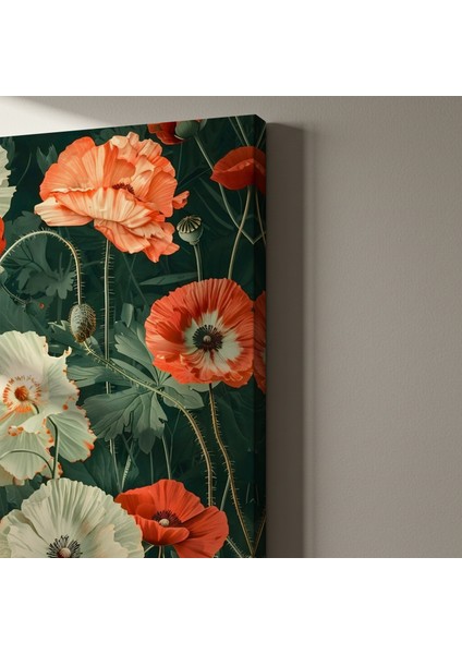 Koyu Yeşil Arka Planlı Haşhaş Çiçekleri Tablosu indirimleri