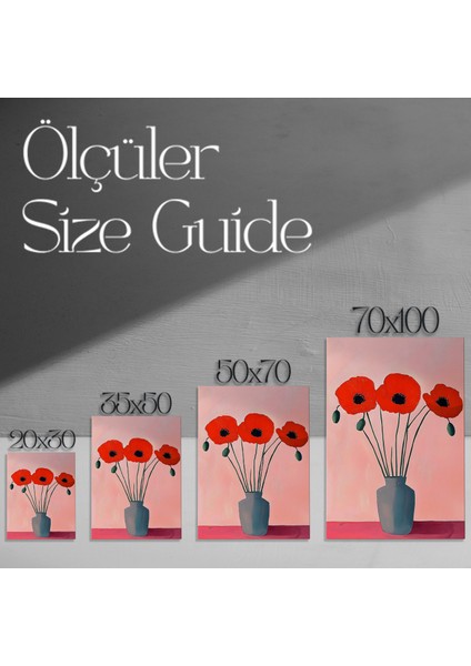 Pembe Arka Planlı Modern Kızıl Haşhaş Çiçekleri Tablosu modelleri