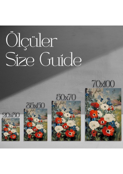 Kırmızı, Beyaz, Mavi Çiçekler Yağlıboya Tablosu modelleri
