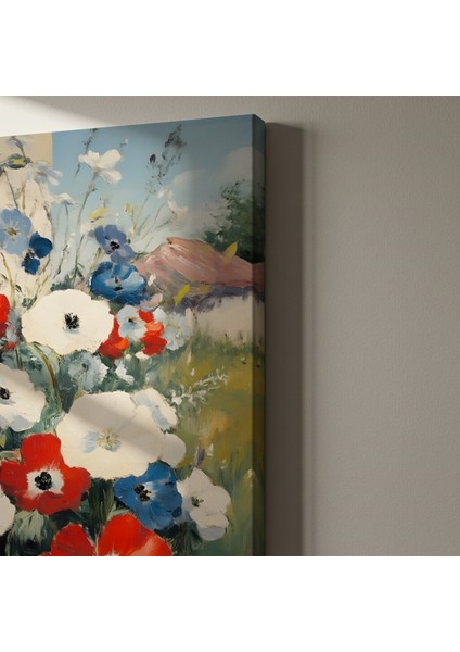 Kırmızı, Beyaz, Mavi Çiçekler Yağlıboya Tablosu indirimleri