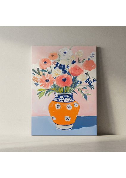 Turkuaz Desenli Vazo ve Çiçekler Soyut Tablosu fiyatları