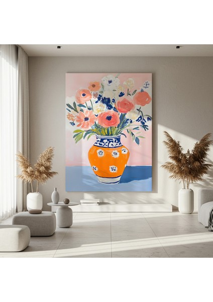 Turkuaz Desenli Vazo ve Çiçekler Soyut Tablosu fırsatları