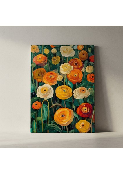 Sarı Turuncu Tonlarda Ranunkül Çiçek Bahçesi Yağlıboya Tablosu fiyatları