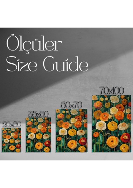 Sarı Turuncu Tonlarda Ranunkül Çiçek Bahçesi Yağlıboya Tablosu modelleri