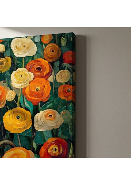 Sarı Turuncu Tonlarda Ranunkül Çiçek Bahçesi Yağlıboya Tablosu indirimleri