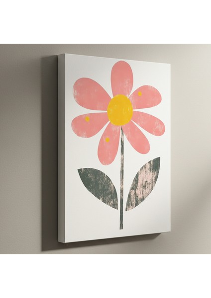 Pembe ve Yeşil Tonlarında Minimalist Çiçek Tablosu
