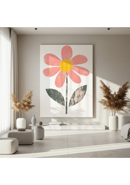 Pembe ve Yeşil Tonlarında Minimalist Çiçek Tablosu fırsatları