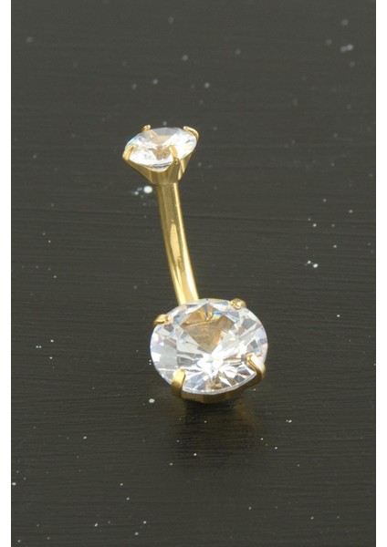Sepetim Yuvarlak Zirkon Taşlı Çelik Piercing 1 Adet-Sarı