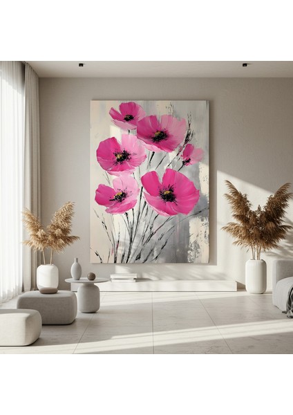 Pembe Haşhaş Çiçekleri Soyut Tablosu fırsatları