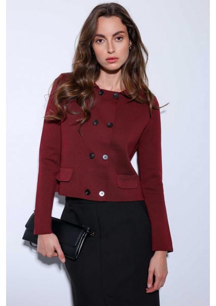 Bordo Kruvaze Kapama Kadın Triko Hırka