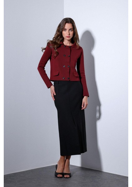 Bordo Kruvaze Kapama Kadın Triko Hırka modelleri