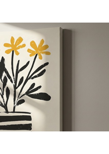 Minimalist Siyah Sarı Çizgi Çiçek Tablosu indirimleri