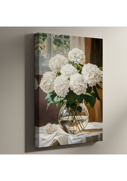 Beyaz Ortanca Buket Yağlıboya Tablosu