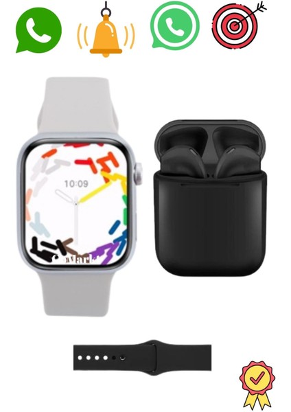 Gümüş Renk Akıllı Saat ve Kablosuz Kulaklık Seti, Modern ve Şık Tasarım