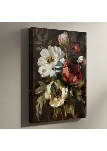 Koyu Arka Planlı Çiçek Yağı Boya Tablosu