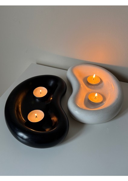 Yin & Yang Ikili Set Mumluk & Takı Tabağı | Siyah Beyaz Soyut Taş Tozu Sunumluk