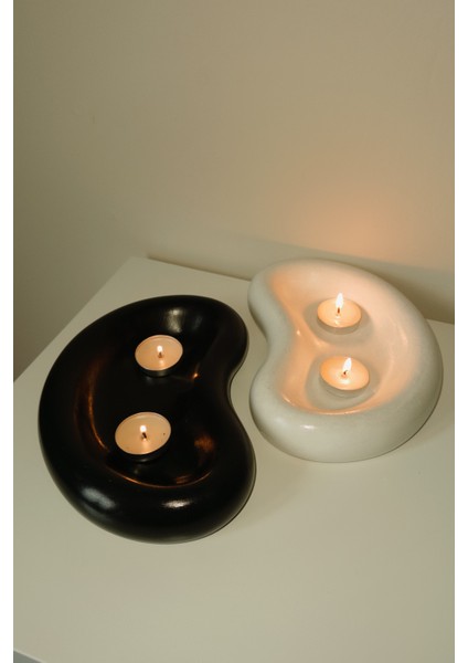 Yin & Yang Ikili Set Mumluk & Takı Tabağı | Siyah Beyaz Soyut Taş Tozu Sunumluk fiyatları