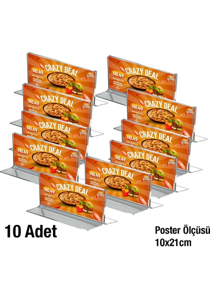 10 Adet 1/3 A4 (10X21) Masaüstü T Tipi Yatay Föylük - Masaüstü Menü ve Fiyatlık Standı - Broşürlük