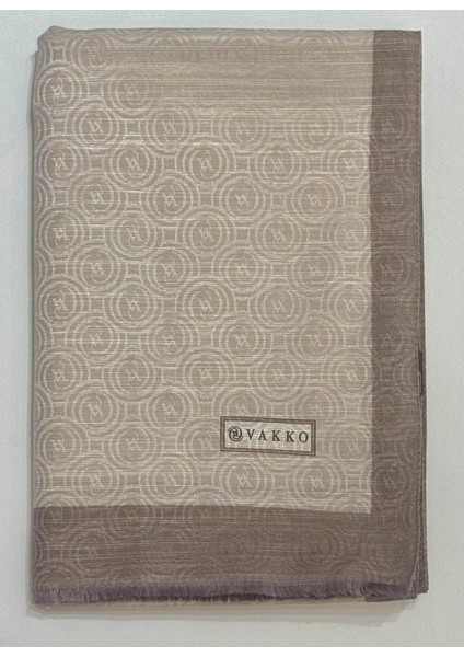 Pamuk Ipek Şeritli Monogram Şal 41728-VIZON