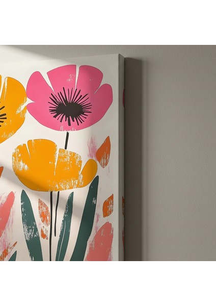 Modern Tarzda Portakal ve Pembe Çiçekler Soyut Sanat Tablosu indirimleri