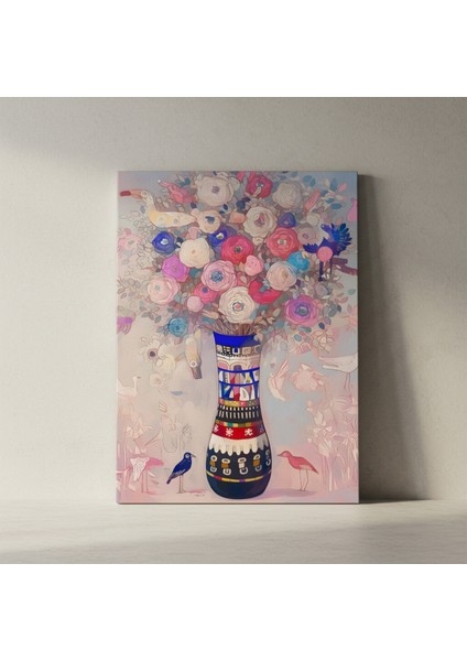 Çiçekli Vazoda Kuşlar Soyut Tablosu fiyatları