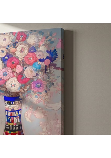 Çiçekli Vazoda Kuşlar Soyut Tablosu indirimleri