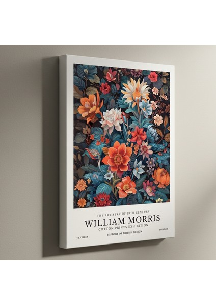 William Morris Tarzı Koyu Arka Planlı Çiçekli Tablo