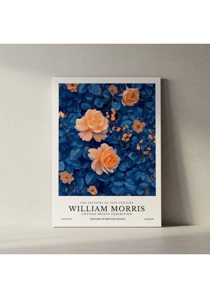 Mavi ve Turuncu Tonlarında William Morris Tarzı Gül Baskılı Tablo fiyatları