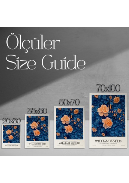 Mavi ve Turuncu Tonlarında William Morris Tarzı Gül Baskılı Tablo modelleri