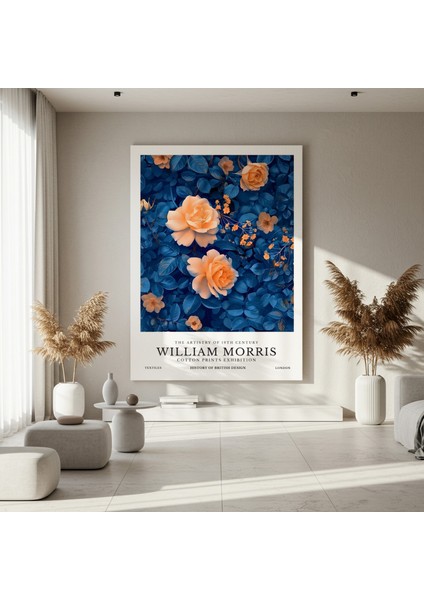 Mavi ve Turuncu Tonlarında William Morris Tarzı Gül Baskılı Tablo fırsatları