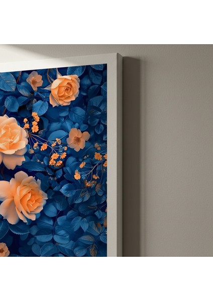 Mavi ve Turuncu Tonlarında William Morris Tarzı Gül Baskılı Tablo indirimleri