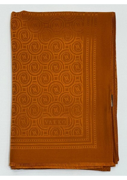 Jakarlı Ipek Özel Seri Monogram Şal 41364-KIREMIT