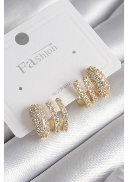 Pirinç Gold Zirkon Taşlı Kadın Küpe