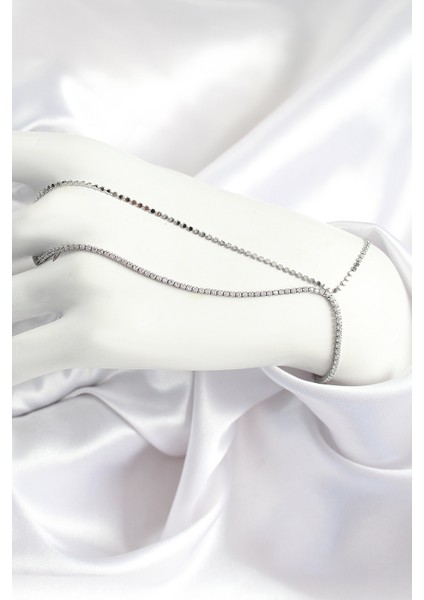 Pirinç Zirkon Taşlı Ezme Zincir Model Gümüş Kadın Şahmeran