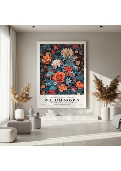 William Morris Tarzı Koyu Arka Planlı Çiçekli Tablo fırsatları