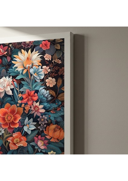 William Morris Tarzı Koyu Arka Planlı Çiçekli Tablo indirimleri