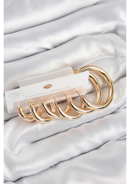 Pirinç Halka Model Gold Kadın Set Küpe