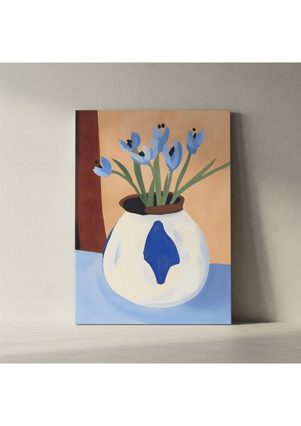 Modern Mavi Çiçekler Vazoda Soyut Tablo fiyatları