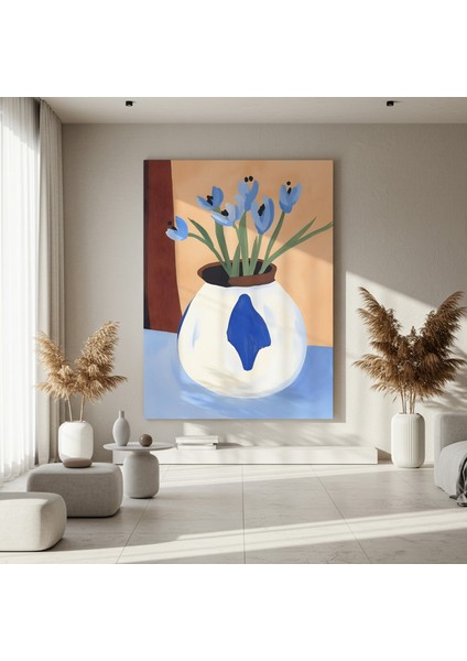 Modern Mavi Çiçekler Vazoda Soyut Tablo fırsatları